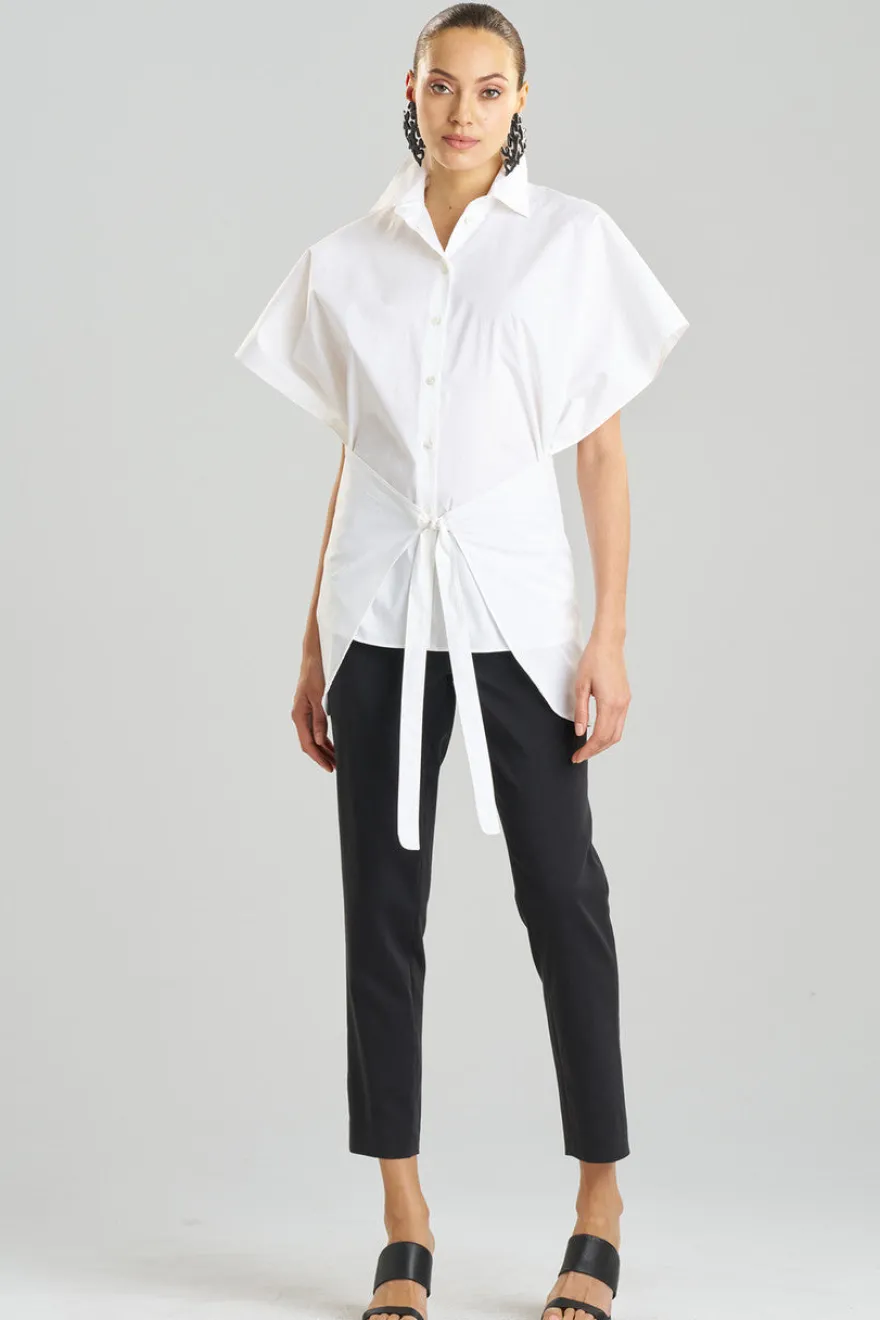 Cotton Poplin Kimono Wrap Shirt