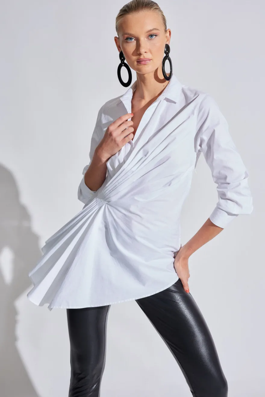 Cotton Poplin Side Drape Shirt