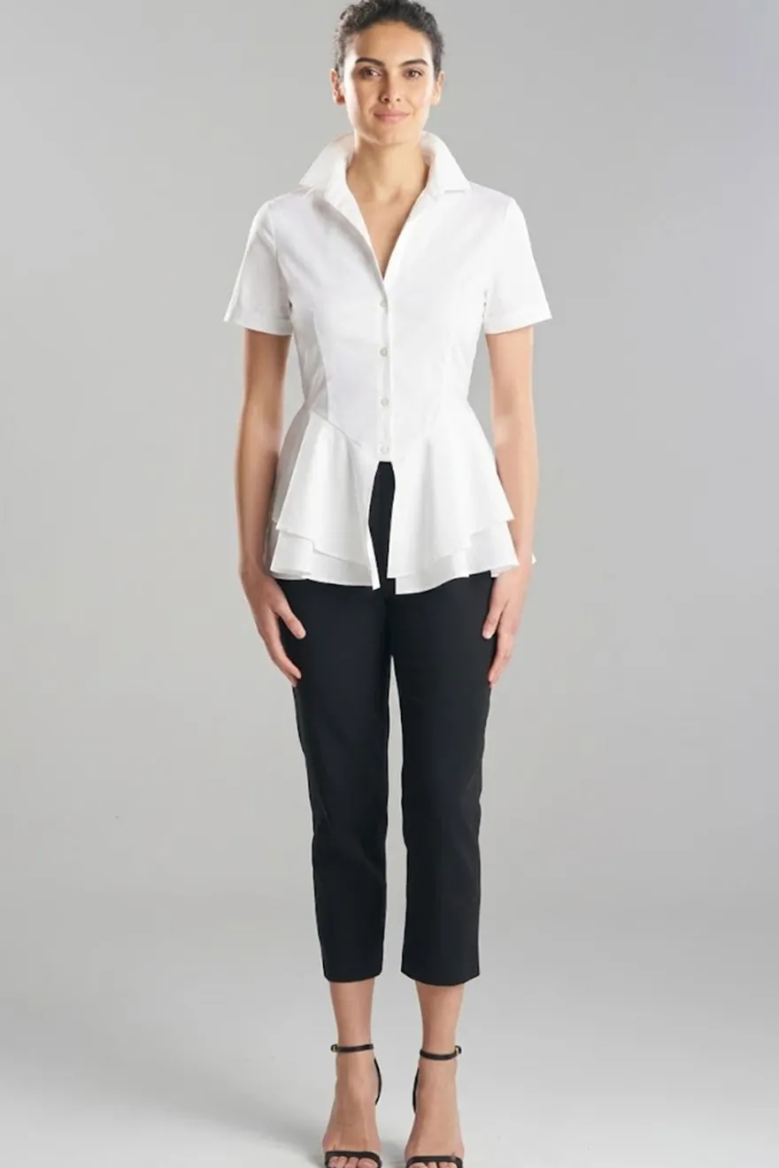 Cotton Poplin Tiered Hem Short Sleeve Shirt