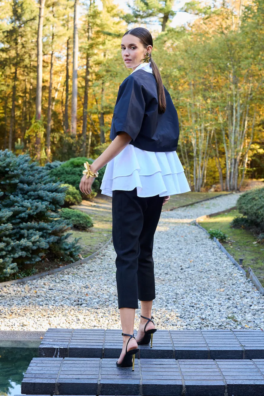 Cotton Poplin Tiered Hem Short Sleeve Shirt