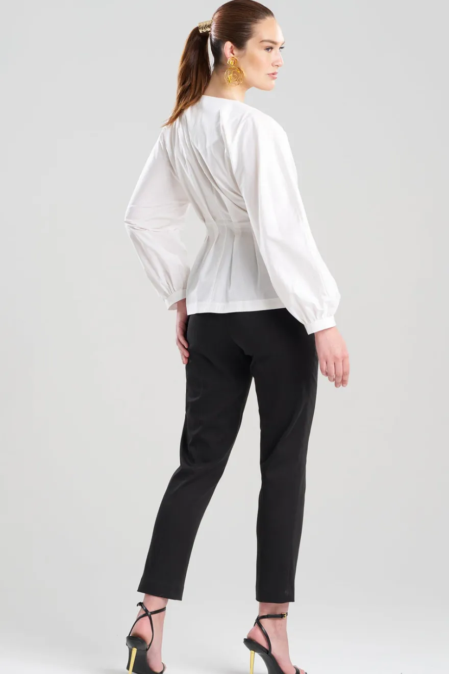 Cotton Poplin V-Neck Pleated Shirt