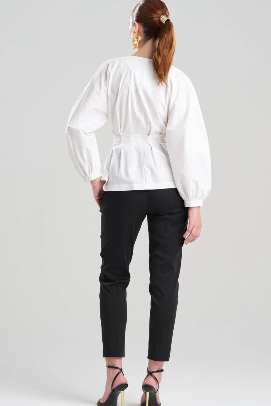 Cotton Poplin V-Neck Pleated Shirt