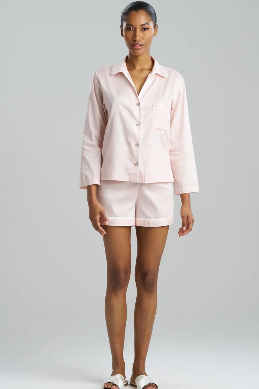 Cotton Sateen Embroidered Essentials Notch Shorts PJ