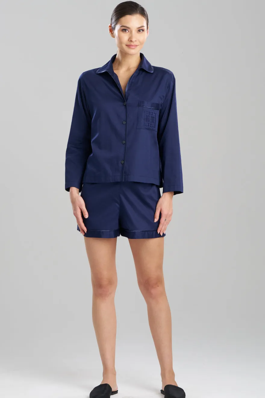 Cotton Sateen Embroidered Essentials Notch Shorts PJ