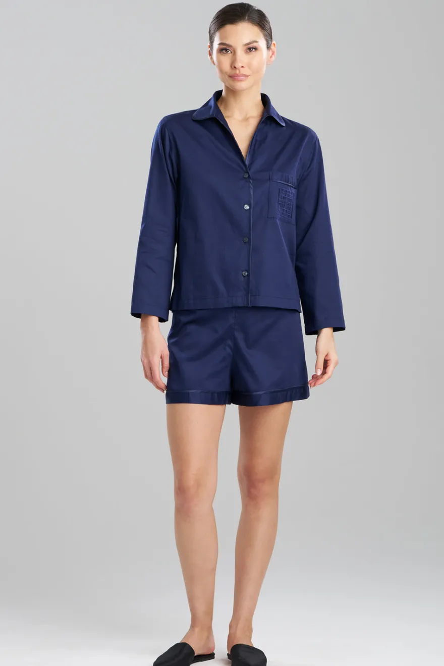 Cotton Sateen Embroidered Essentials Notch Shorts PJ