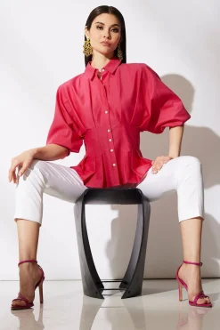 Cotton Silk Slub Pleated Shirt