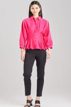 Cotton Silk Slub Pleated Shirt