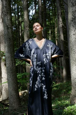 Couture Black Silk Embroidered Caftan
