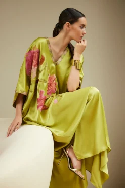 Couture Brushstroke Embellished Cocoon Silk Caftan