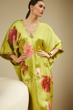 Couture Brushstroke Embellished Cocoon Silk Caftan