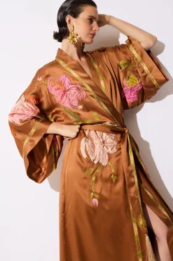 Couture Brushstroke Embroidered Silk Robe