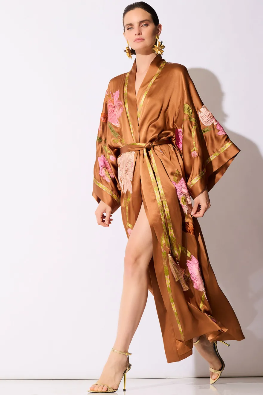 Couture Brushstroke Embroidered Silk Robe