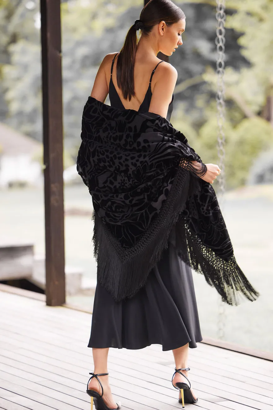 Couture Burnout Velvet Fringe Shawl