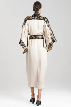 Couture Dragon Embroidered Drop Sleeve Silk Robe