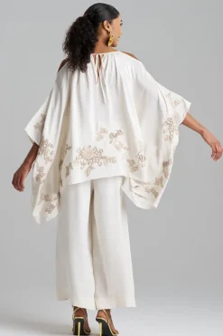 Couture Habotai Embellished Cold Shoulder Silk Top