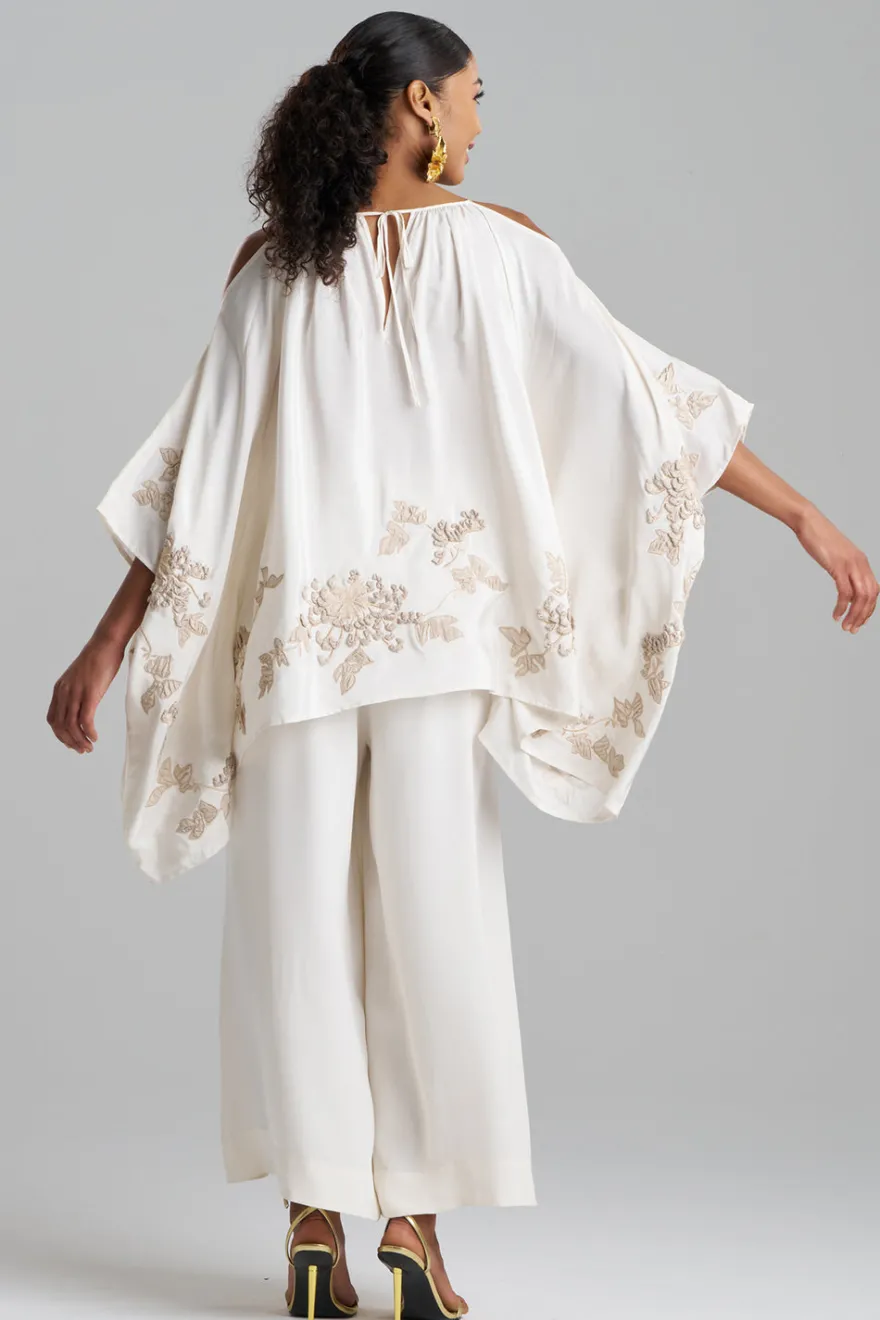 Couture Habotai Embellished Cold Shoulder Silk Top