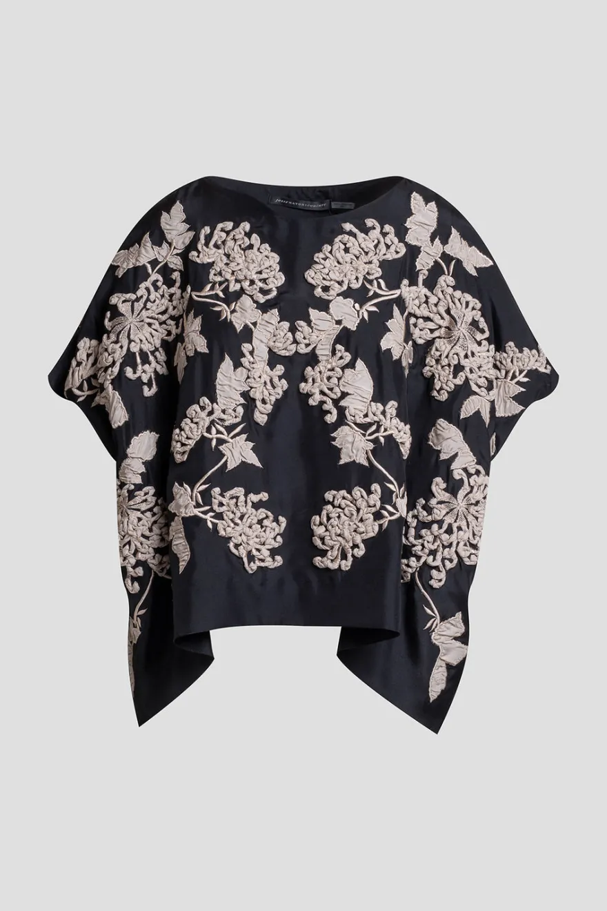 Couture Habotai Embellished Silk Caftan Top