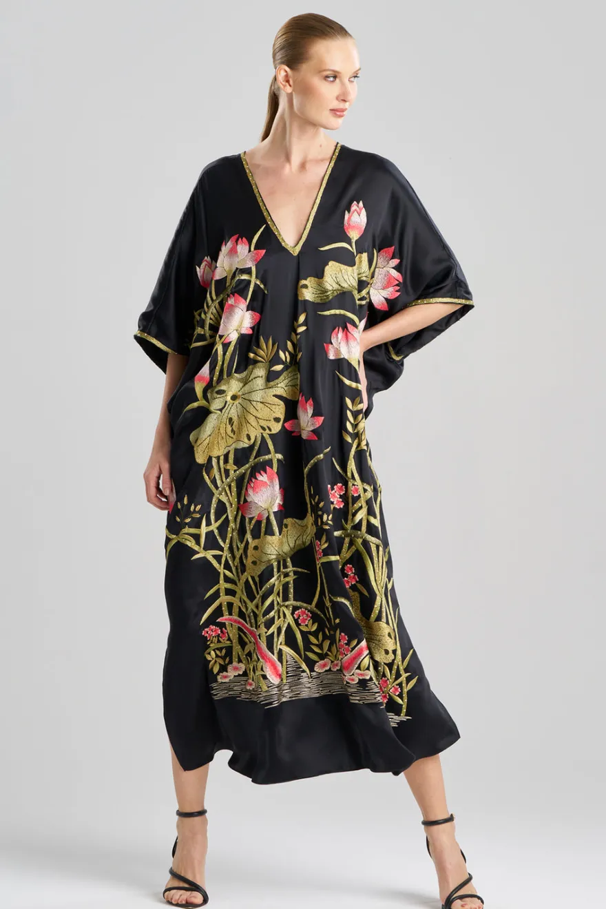 Couture Lotus Embroidered Cocoon Silk Caftan