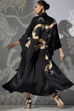 Couture Lucky Dragon Embroidered Silk Robe