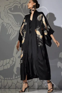 Couture Lucky Dragon Embroidered Silk Robe