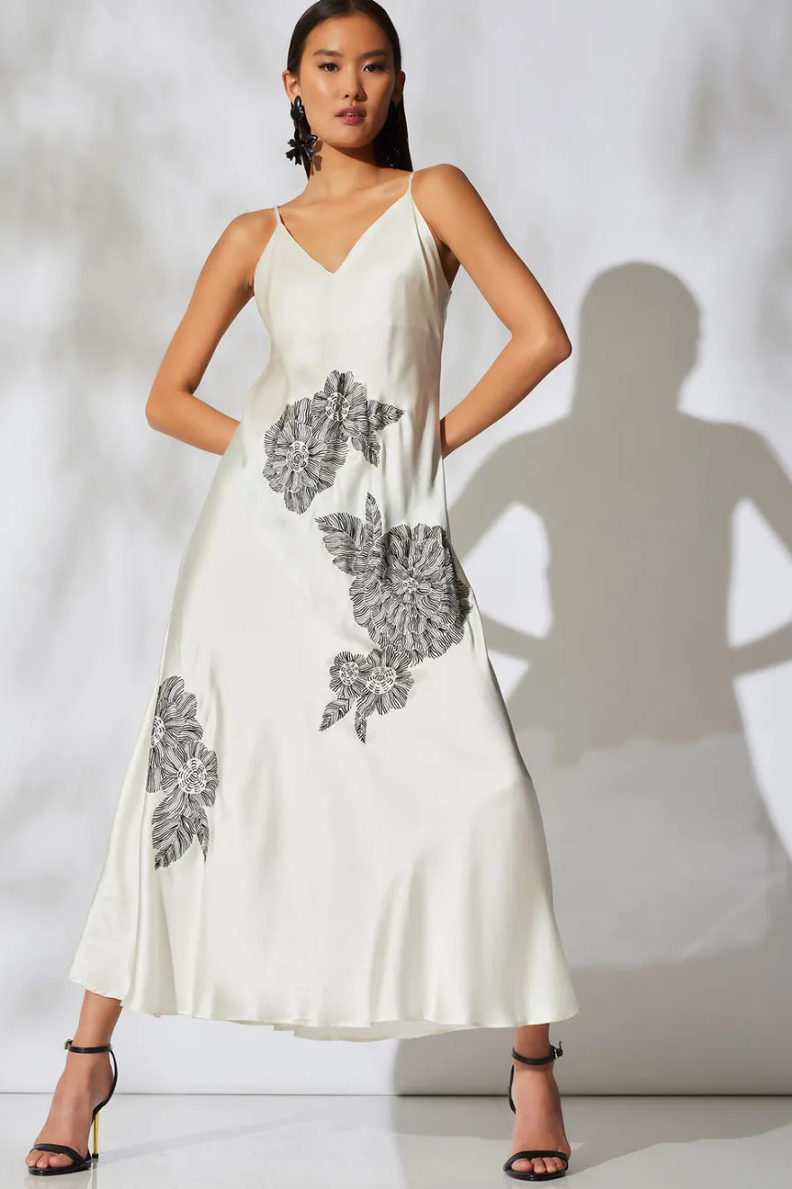 Couture Miyoshi Embroidered Silk Slip Dress