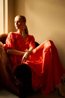 Couture Mokuren Embroidered Silk Caftan