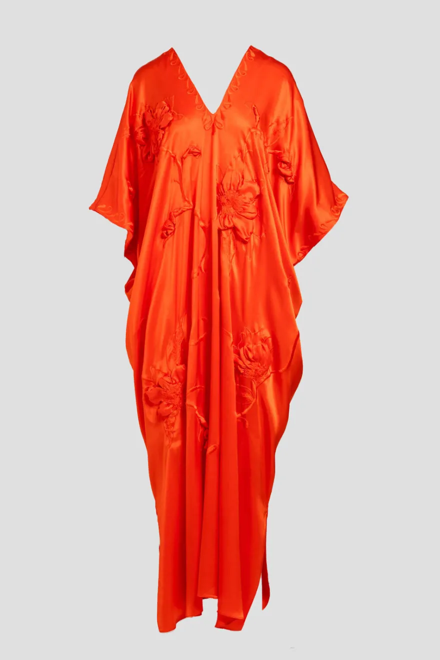 Couture Mokuren Embroidered Silk Caftan