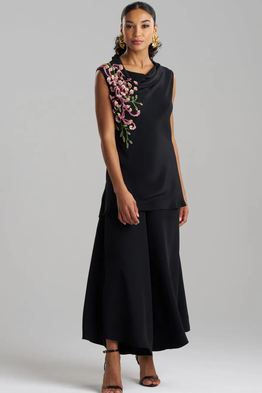 Couture Silk Crepe Embellished Funnel Neck Top