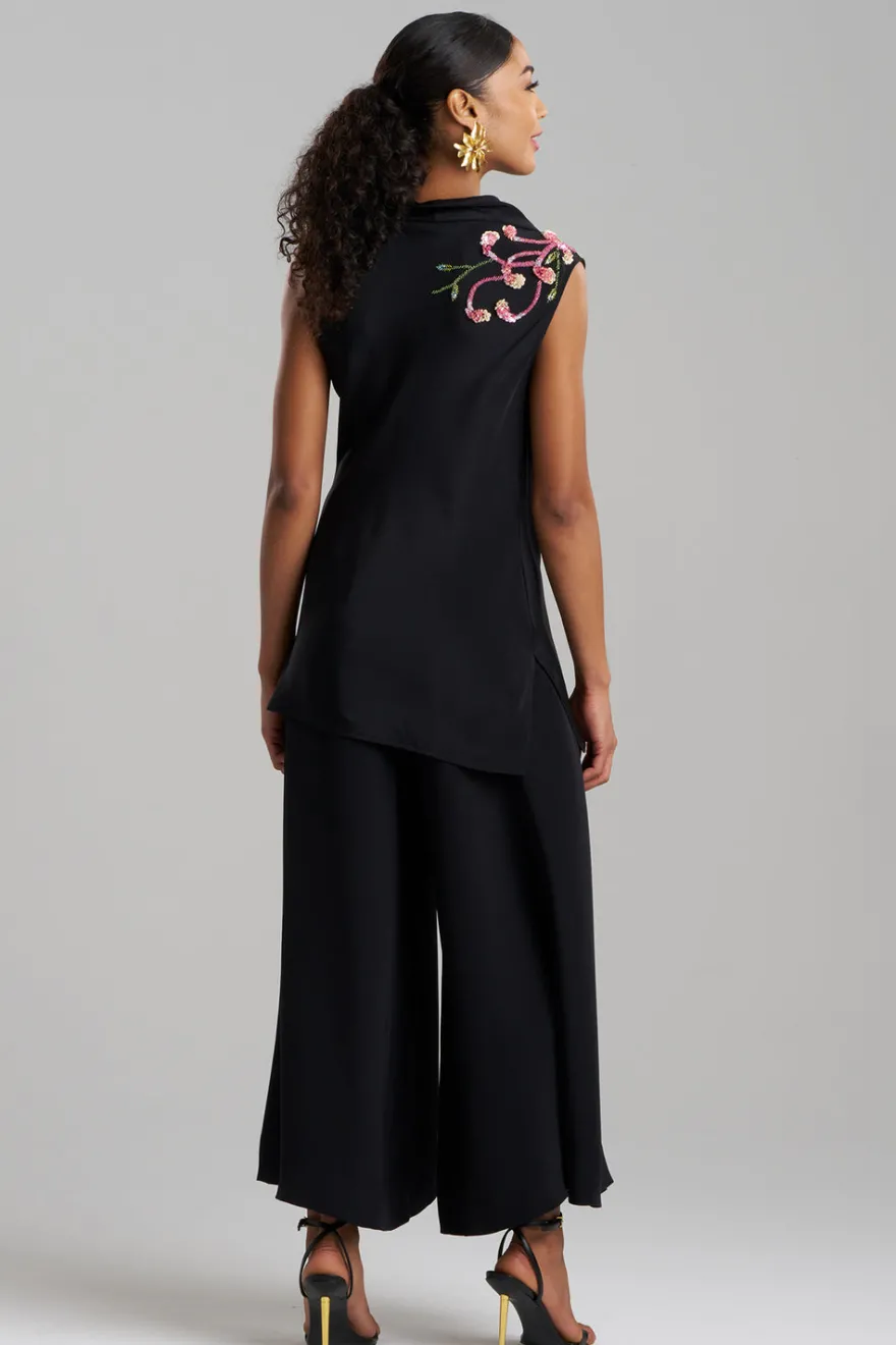 Couture Silk Crepe Embellished Funnel Neck Top