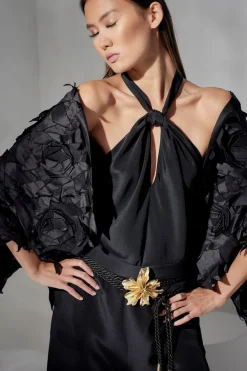 Couture Silk Crepe Fringe Halter Top