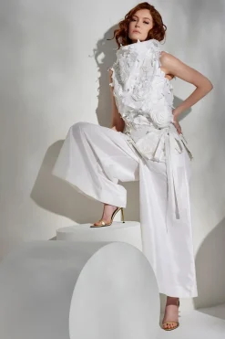 Couture Silk Dupioni Embellished Funnel Neck Top
