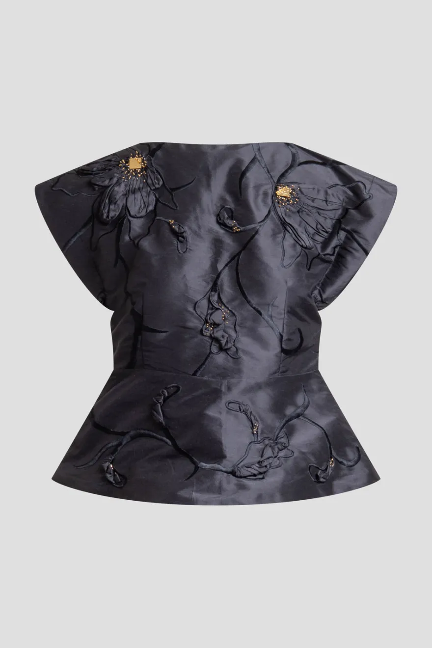 Couture Silk Dupioni Embellished Top