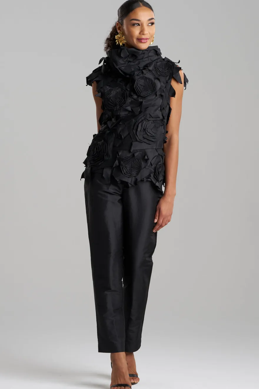 Couture Silk Dupioni Embellished Funnel Neck Top
