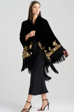 Couture Velvet Embroidered Fringe Shawl