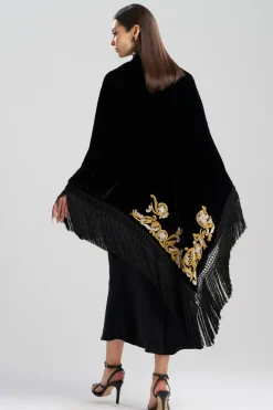 Couture Velvet Embroidered Fringe Shawl
