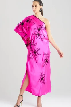 Couture Yumi One Shoulder Embroidered Silk Caftan
