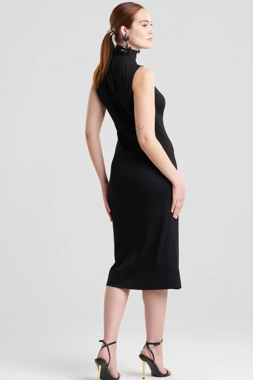 Crepe Knit Mock Neck Ruched Dress