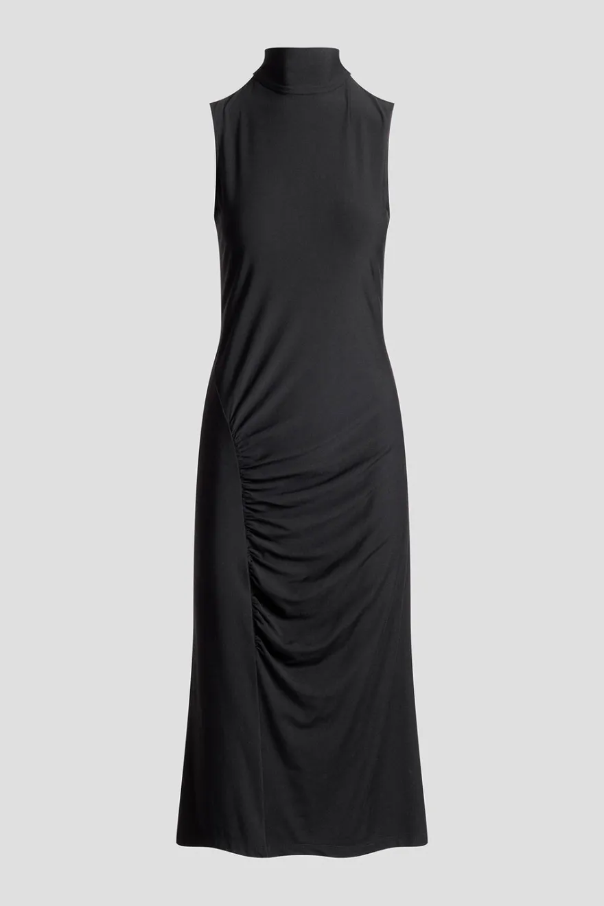 Crepe Knit Mock Neck Ruched Dress