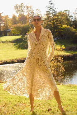 Crochet Lace Cotton Oversized Button Down Shirtdress