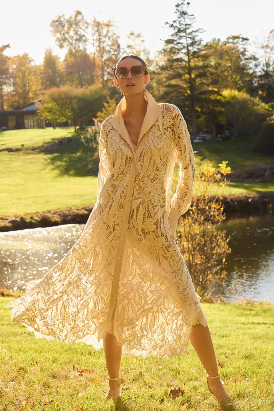 Crochet Lace Cotton Oversized Button Down Shirtdress