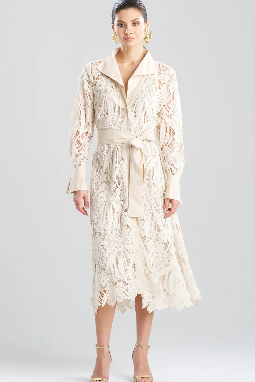 Crochet Lace Cotton Oversized Button Down Shirtdress