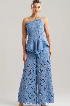 Cutout Leaf Lace Asymmetric Halter Top