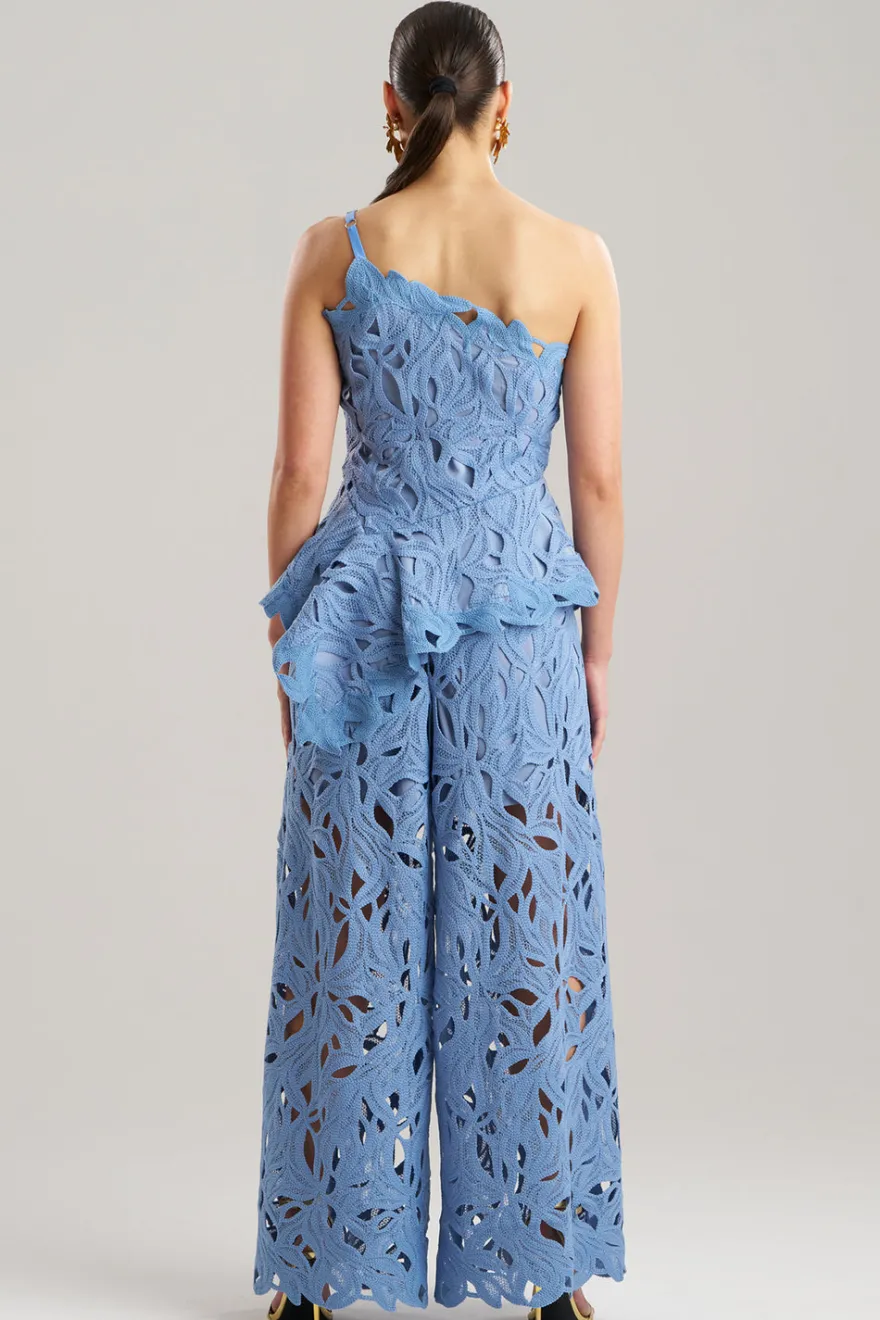 Cutout Leaf Lace Asymmetric Halter Top