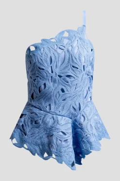 Cutout Leaf Lace Asymmetric Halter Top