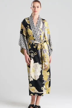 Deco Printed Charmeuse Kimono Robe