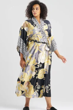 Deco Printed Charmeuse Kimono Robe