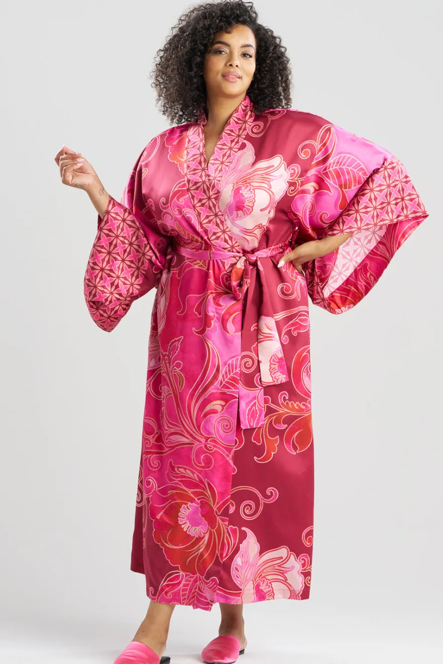 Deco Printed Charmeuse Kimono Robe