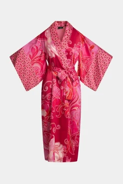 Deco Printed Charmeuse Kimono Robe