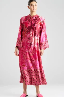 Deco Printed Charmeuse Zip Caftan