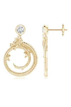 Dragon 14k Yellow Gold Ear Danglers With Diamond